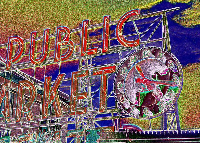 Seattle Greeting Card featuring the digital art Market Clock 1 by Tim Allen