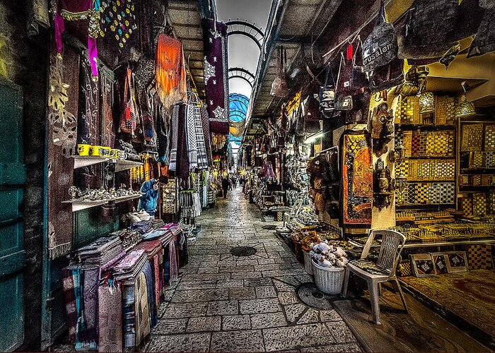 Jerusalem Greeting Card featuring the photograph Market in the Old City of Jerusalem by David Morefield