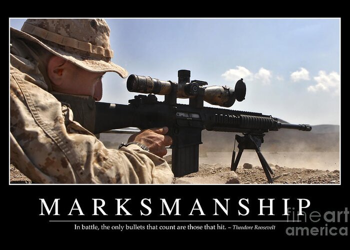 Horizontal Greeting Card featuring the photograph Marksmanship Inspirational Quote by Stocktrek Images