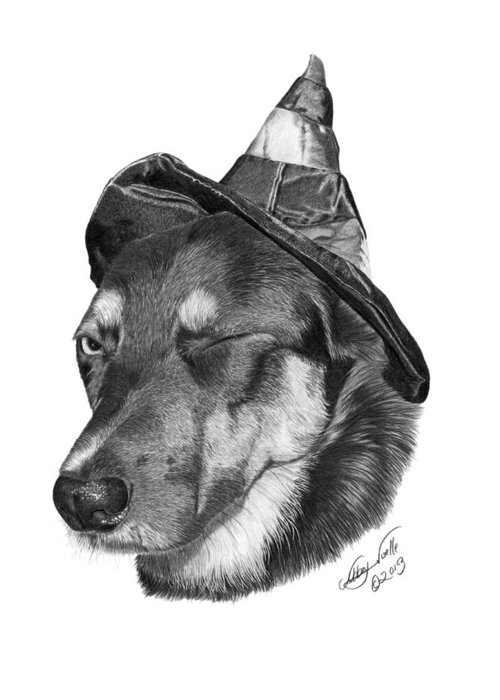 German Shepherd Greeting Card featuring the drawing Marlee in Witch's Hat -021 by Abbey Noelle
