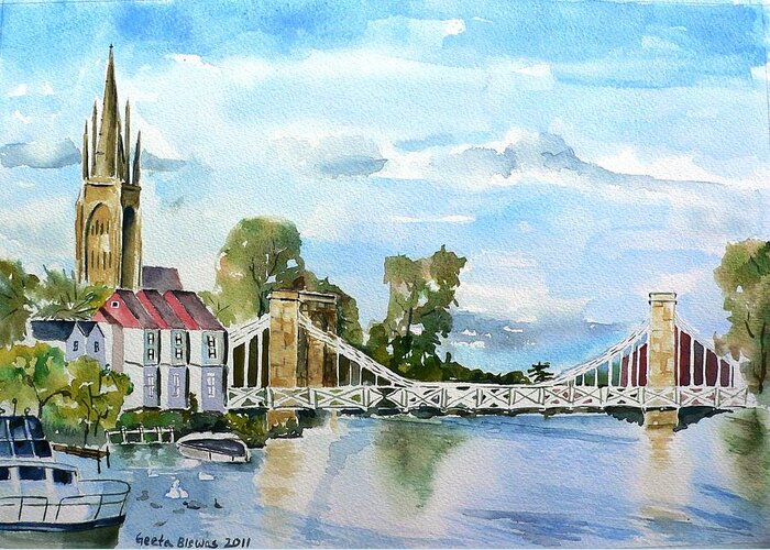 Marlow Greeting Card featuring the painting Marlow on Thames 2 by Geeta Yerra