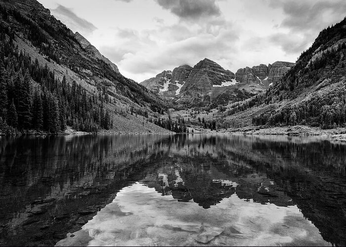 Maroon Bells Greeting Card featuring the photograph Maroon Bells - Aspen - Colorado - Black and White by Photography By Sai