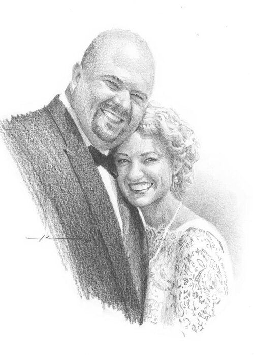 Www.miketheuer.com Married Hug Pencil Portrait Greeting Card featuring the drawing Married Hug Pencil Portrait by Mike Theuer
