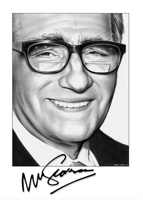Graphite Greeting Card featuring the drawing Martin Scorsese by Greg Joens
