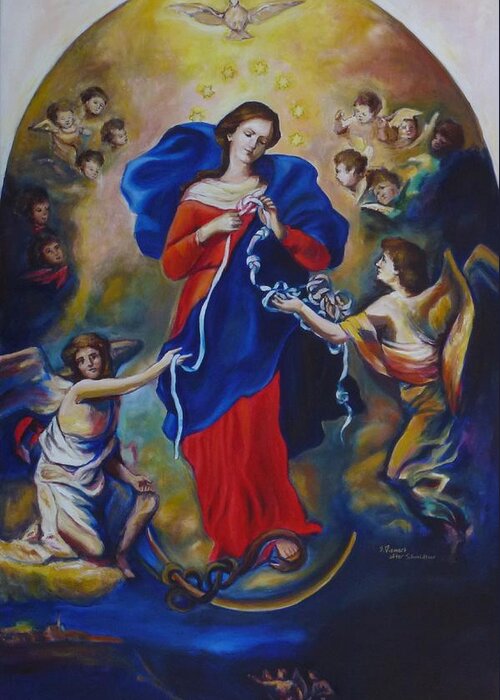 Mary Greeting Card featuring the painting Mary Undoer of Knots by Sheila Diemert