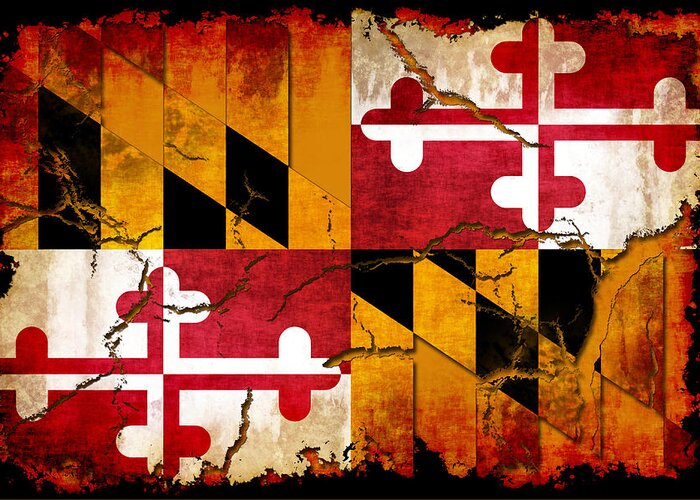 Maryland Greeting Card featuring the digital art Maryland Grunge Style Flag by David G Paul