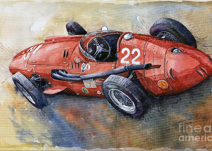 Classic Car Greeting Card featuring the painting Maserati 250 F 1957 by Yuriy Shevchuk