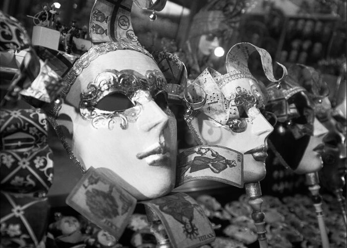 Masks Greeting Card featuring the photograph Masks in shop window by Riccardo Mottola