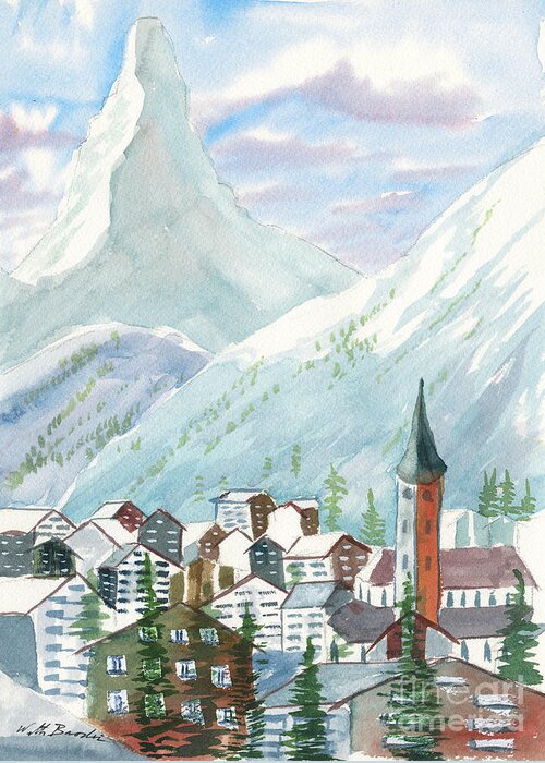 Matterhorn Greeting Card featuring the painting Matterhorn by Walt Brodis