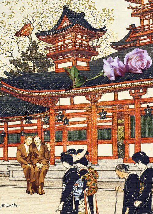 Collage Greeting Card featuring the digital art Maurice and Maxwell Honeymoon in Japan by John Vincent Palozzi