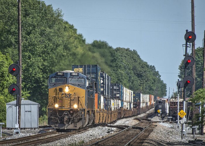 Csx Greeting Card featuring the photograph May 19 2014 - CSX Q028 at Guthrie Ky by Jim Pearson
