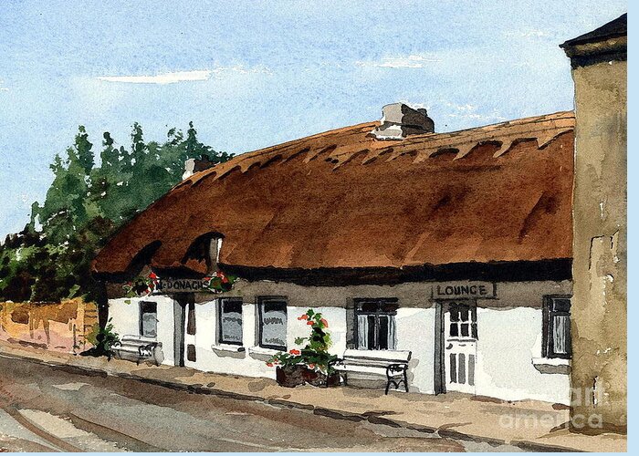 Val Byrne Greeting Card featuring the painting F 709 McDonaghs Pub Oranmore Galway by Val Byrne