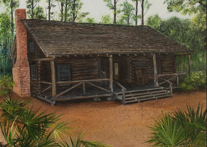Mcmullen Greeting Card featuring the painting McMullen Log Cabin by Nancy Lauby