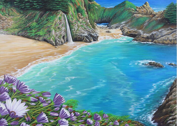 Beach Greeting Card featuring the painting McWay Falls by Jane Girardot