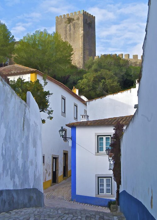 Blue Greeting Card featuring the photograph Medieval Castle of Obidos by David Letts