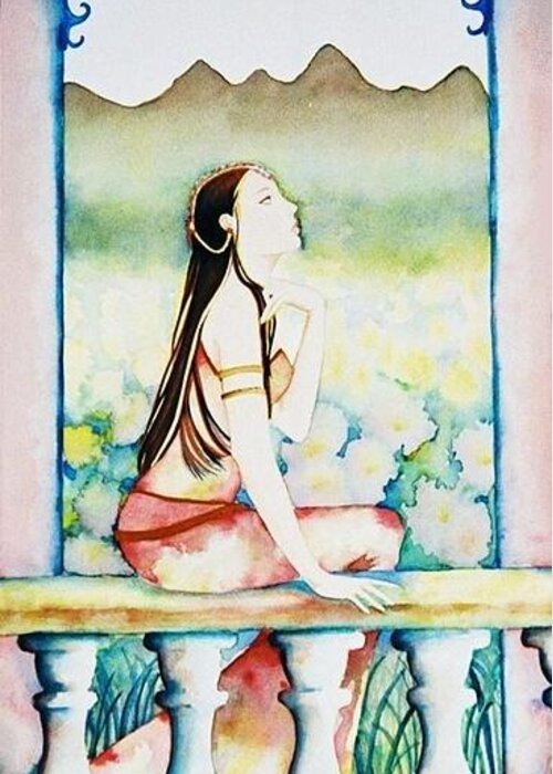 Exotic Greeting Card featuring the painting Meditation by Frances Ku