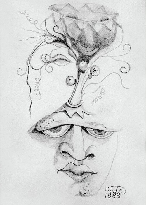 Meditation Greeting Card featuring the drawing Meditation on the crown chakra or where is your mind going surrealistic fantasy of face with energy by Rachel Hershkovitz