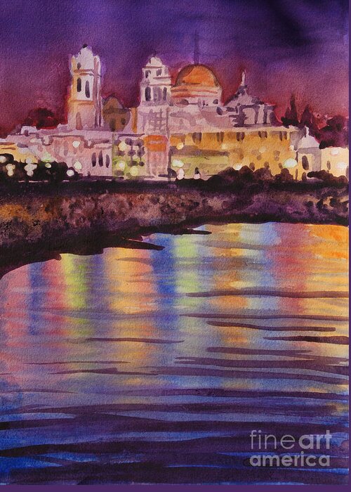 Landscape Greeting Card featuring the painting Mediteranian City by Heidi E Nelson