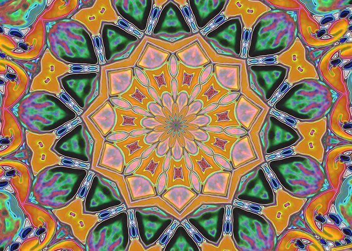 Abstract Greeting Card featuring the digital art Melon Kaleidoscope by Alec Drake