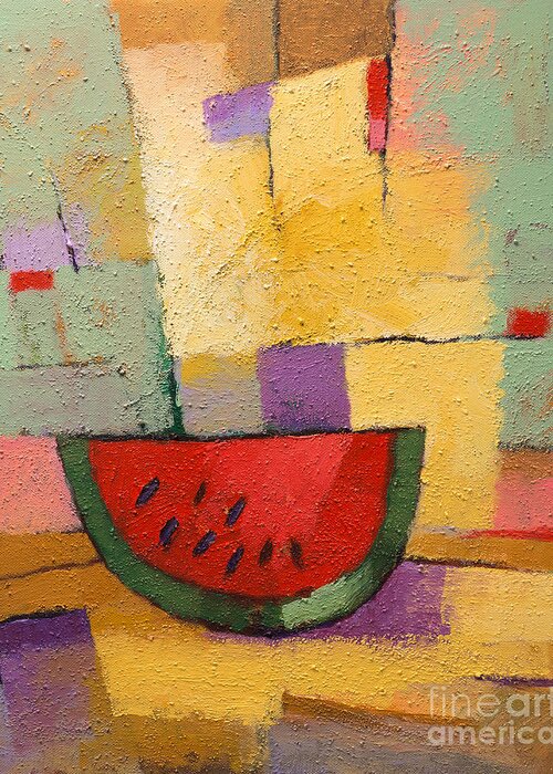 Still Life Greeting Card featuring the painting Melon by Lutz Baar