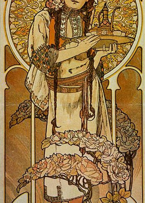 Menu For The Restaurant Du Pavillon Bosniaque Greeting Card featuring the painting Menu for the Restaurant du Pavillon Bosniaque by Alphonse Mucha