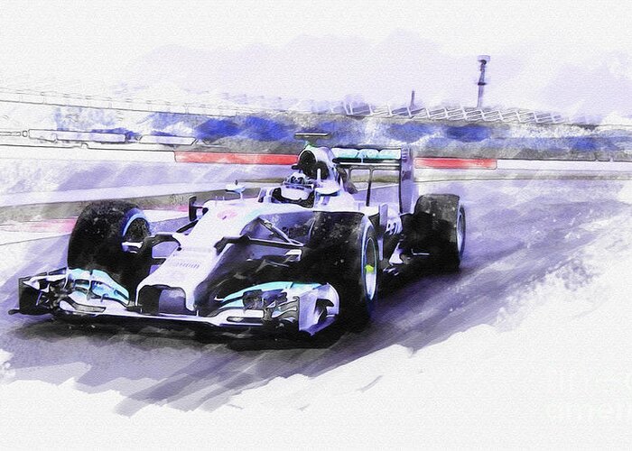 Mercedes Greeting Card featuring the digital art Mercedes F1 W05 by Roger Lighterness