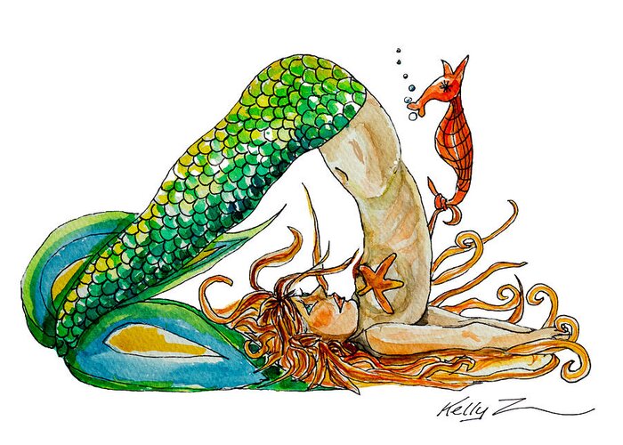 Sirena Greeting Card featuring the painting Mermaid Plow Pose by Kelly Smith
