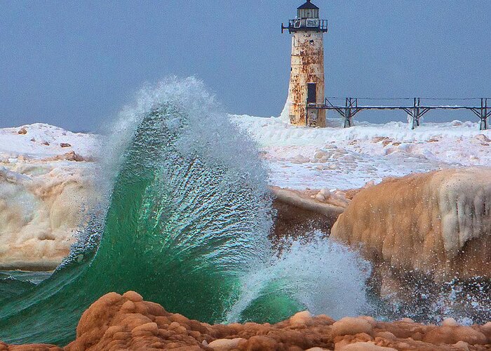 Manistee Photography Greeting Card featuring the photograph Mermaid Tail and The Manistee Lighthouse Square by Steve White