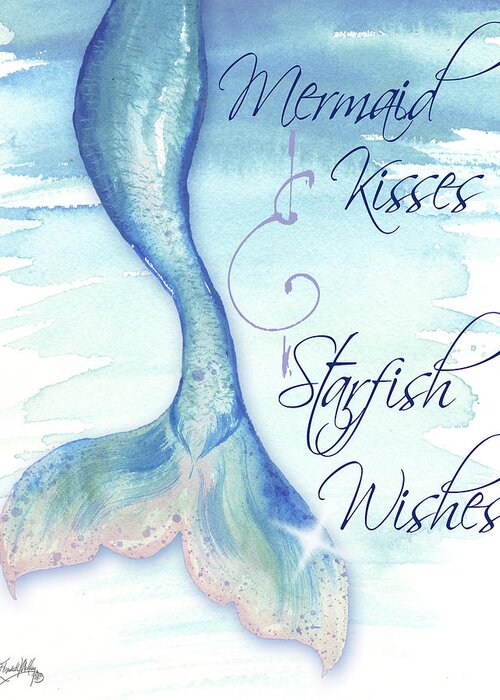 Mermaid Greeting Card featuring the painting Mermaid Tail I (kisses And Wishes) by Elizabeth Medley