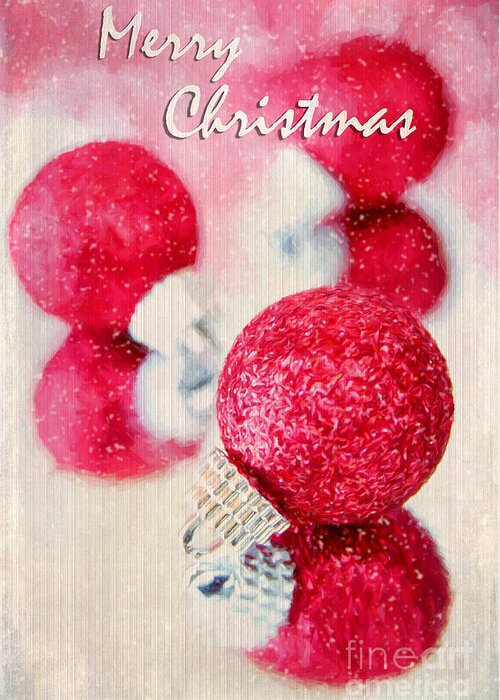 Painting; Painterly; Effects; Texture; Old; Vintage; Merry Christmas; Photography; Holiday; Red; Christmas; Decoration; Ornament; Isolated; Celebration; Ball; White; Closeup; Glass; Xmas; Sphere; Round; Merry; Shiny; Festive; Winter; Decorative; Seasonal; Object; Decor; Design; Decorate; Bright; Season; Baubles; Christmas Decoration; Glitter; Christmas Ornaments; December; Traditional; Tradition; Bauble; Card; Shine; Christmas Ball; Noel; Christmas Ball Isolated; Red Greeting Card featuring the photograph Merry Christmas by Darren Fisher