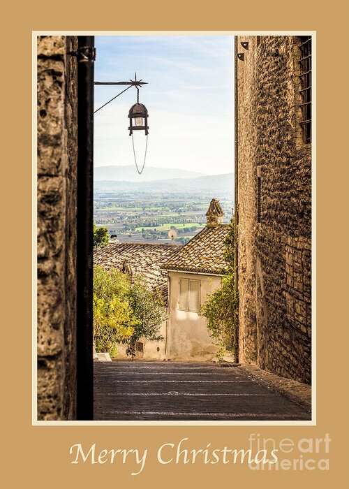 Italian Greeting Card featuring the photograph Merry Christmas with Valley Outside Assisi by Prints of Italy