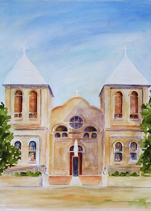 Church Greeting Card featuring the painting Mesilla Church by Sally Quillin