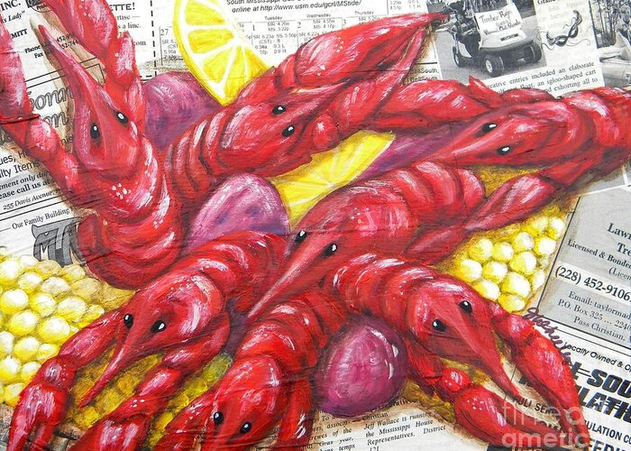 Crawfish Greeting Card featuring the painting Mess of Bugs by JoAnn Wheeler