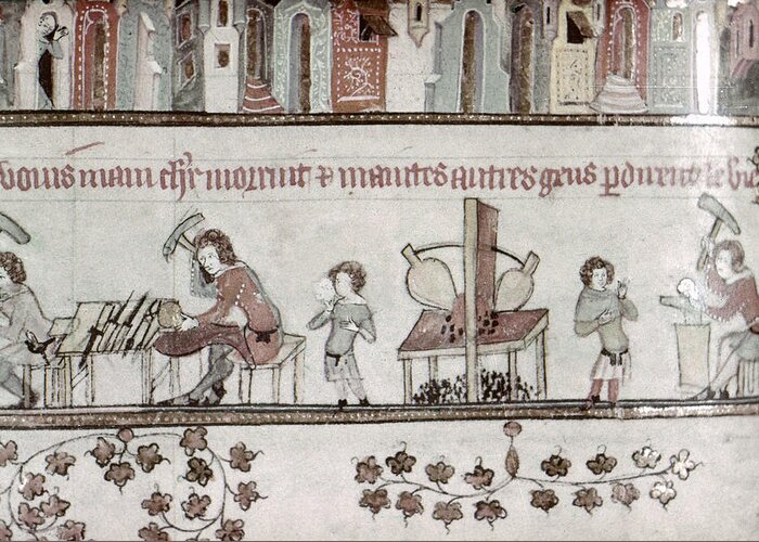 1340 Greeting Card featuring the painting Metalworkers, 14th Century by Granger
