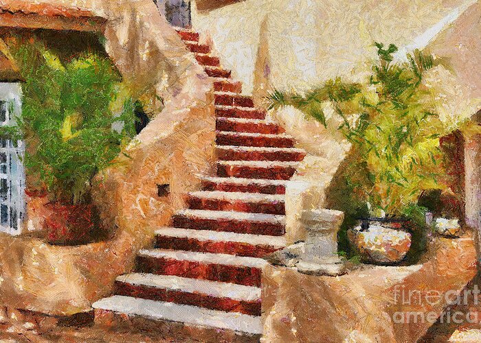 Stairs Greeting Card featuring the digital art Mexican Impression 2 by Teresa Zieba