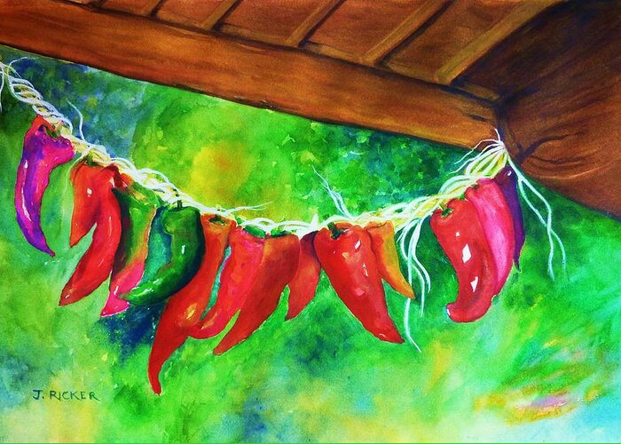 Hot Peppers Greeting Card featuring the painting Hot Stuff by Jane Ricker
