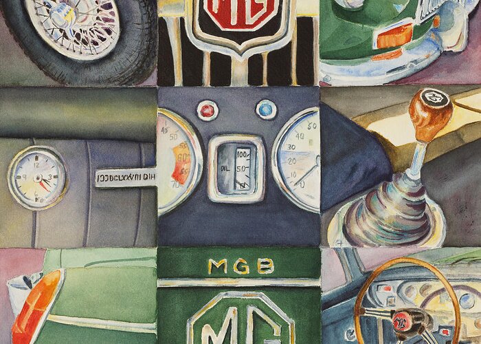  Car Greeting Card featuring the painting MGB Car Collage by Karen Fleschler