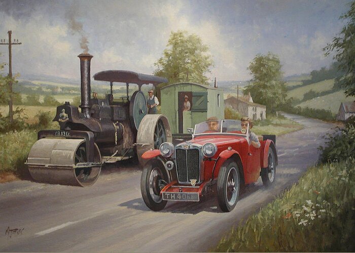 United Kingdom Greeting Card featuring the painting MG sports car. by Mike Jeffries