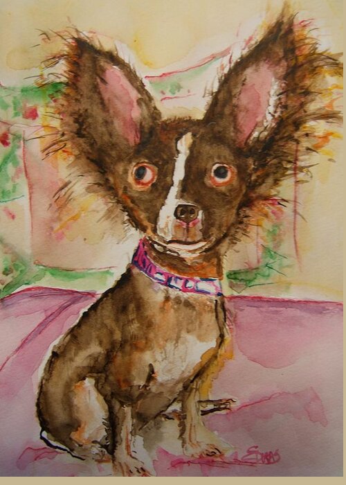 Dog Greeting Card featuring the painting Mia the Little Diva by Elaine Duras