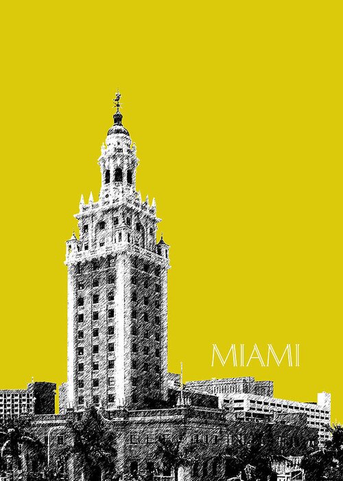 Architecture Greeting Card featuring the digital art Miami Skyline Freedom Tower - Mustard by DB Artist