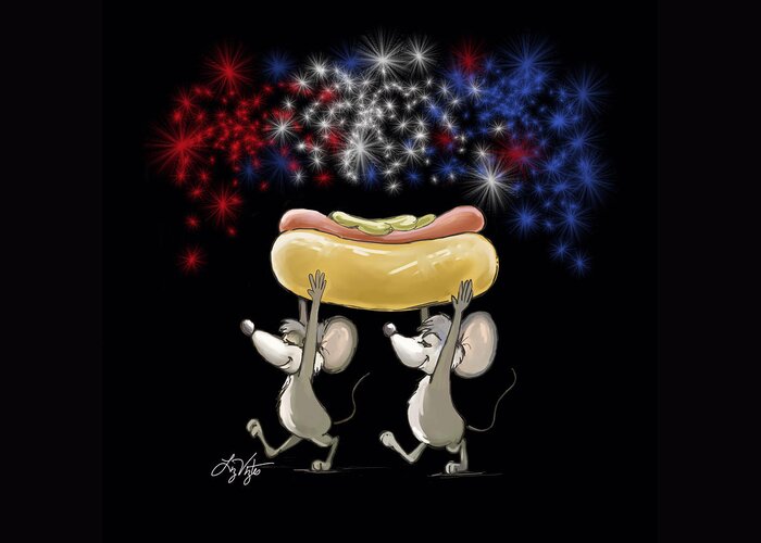 Celebration Greeting Card featuring the digital art Mic and Mac's 4th of July Night Picnic by Liz Viztes