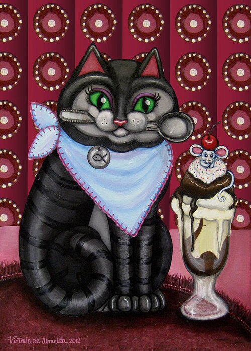 Cat Greeting Card featuring the painting Mice Cream by Victoria De Almeida