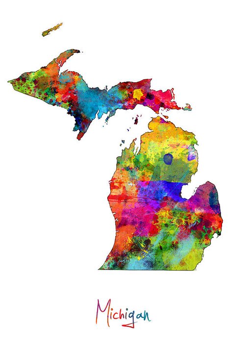 United States Map Greeting Card featuring the digital art Michigan Map by Michael Tompsett