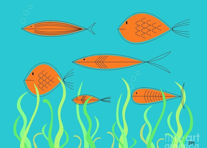 Abstract Greeting Card featuring the digital art Mid Century Fish 2 by Donna Mibus