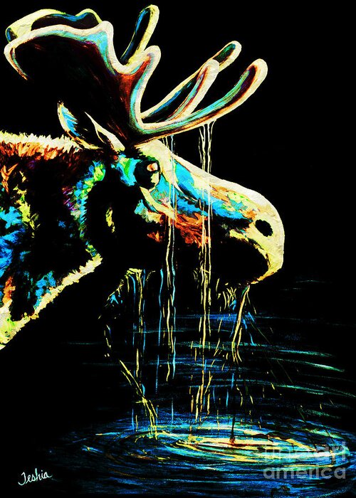 Moose Greeting Card featuring the painting Midnight Moose Drool by Teshia Art