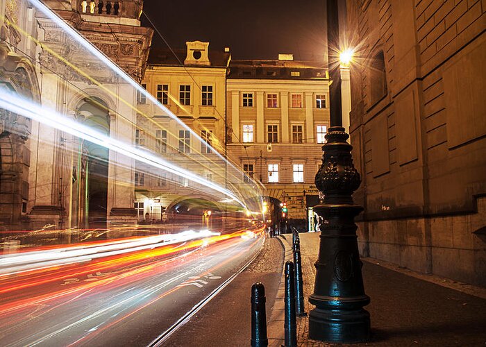 Prague Greeting Card featuring the photograph Midnight Train by Ryan Wyckoff