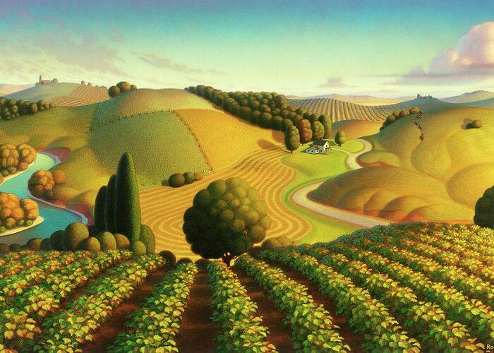 Vineyard Greeting Card featuring the painting Midwest Vineyard by Robin Moline