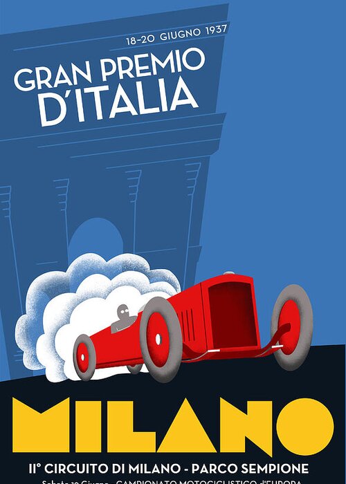 Gran Premio Greeting Card featuring the digital art Milan Italy Grand Prix 1937 by Georgia Fowler