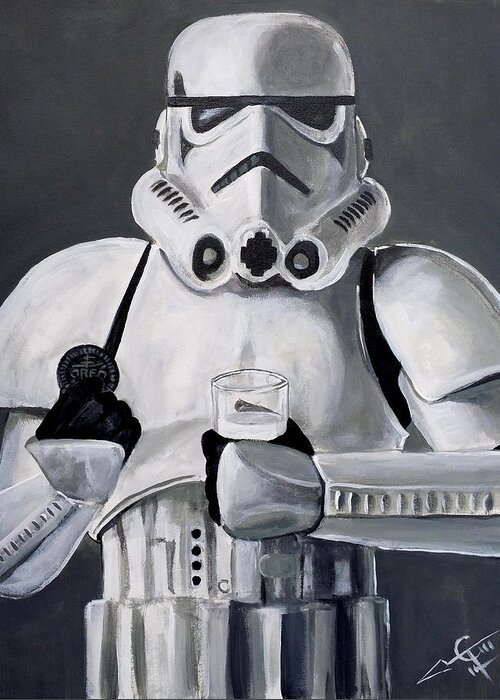 Stormtrooper Greeting Card featuring the painting Milk and Cookies by Tom Carlton