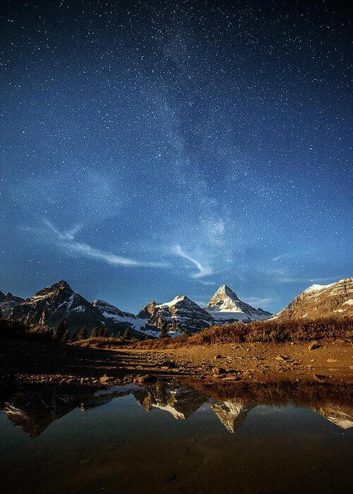 Outdoors Greeting Card featuring the photograph Milky Way Over Mountain Peak by Piriya Photography